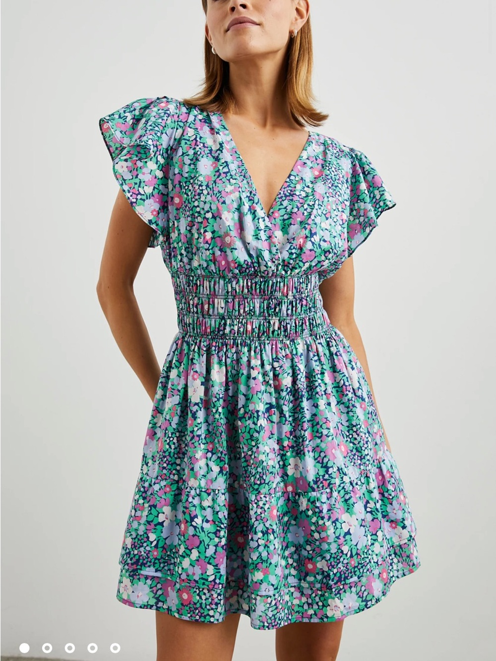 Rails Kimora Dress Navy Leilani Floral V-Neck Smocked Mini Dress - Size M